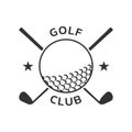 Golf club logo, badge or icon with crossed golf clubs and ball. Vector illustration. Royalty Free Stock Photo